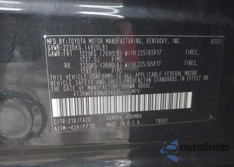 2022 Toyota Rav4 Hybrid Xle from USA, damaged, VIN 4T3RWRFV9NU054235